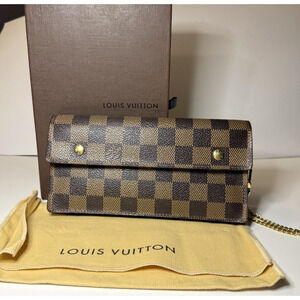 Louis Vuitton Ebene Damier Portefeuille Acordion Wallet Wristlet Authentic Bag